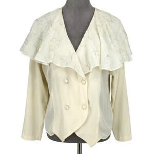 Fritz and Lloyd Top Womens 12 Ivory Blouse Floral Embroidered Collar Vintage